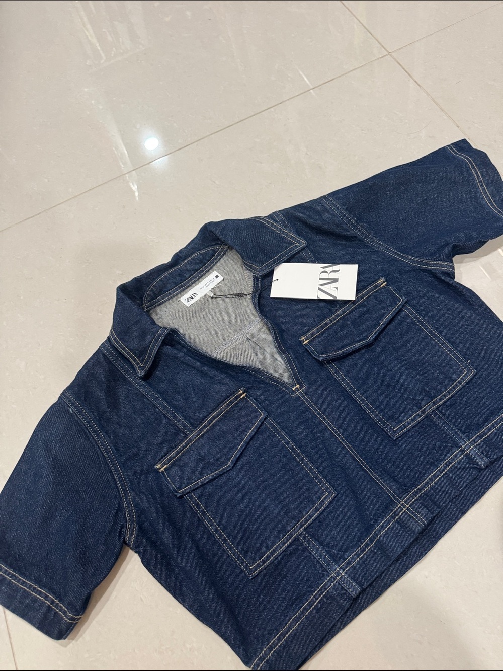 Zara Dark Blue Cropped Denim Jacket - Picture 3 of 4